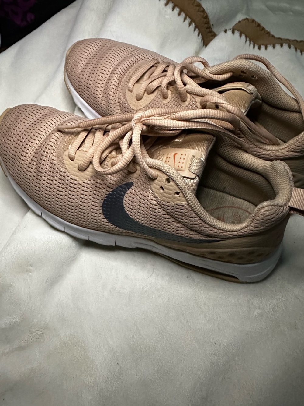 Nike Beige Knit Sneakers with Black Swoosh